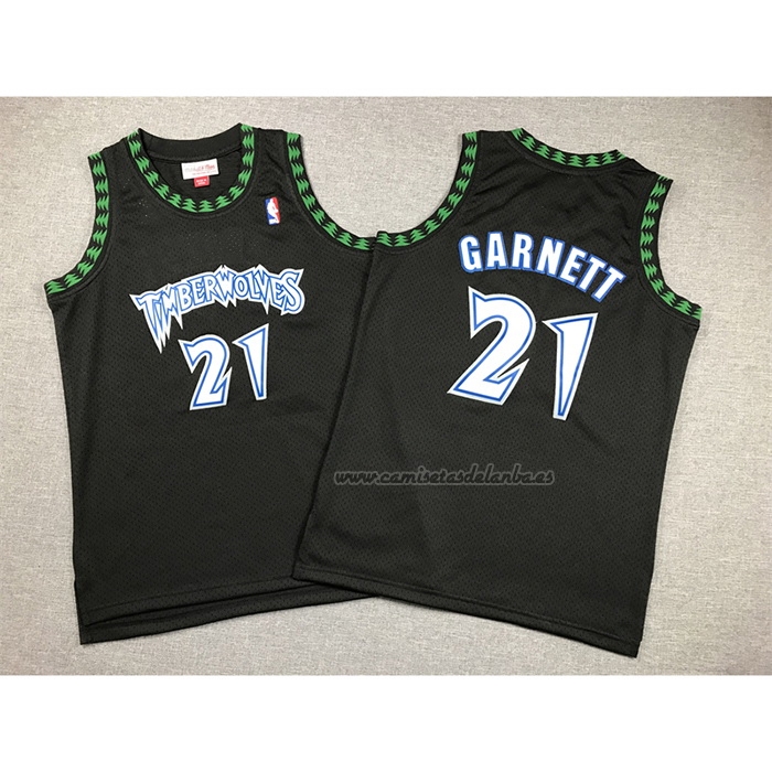 Camiseta Nino Minnesota Timberwolves Kevin Garnett NO 21 Hardwood Classics Throwback 1997-98 Negro